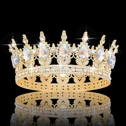 Queen Crown Rhinestone Wedding Crowns and Tiaras for Women Costume Party Hair Accessories Princess Birthday Crown Crystal Bridal Crown (KC Gold & Moonlight Crown)