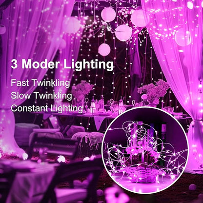 Fairy Lights,Silver Wire String Lights Waterproof,Battery Operated 7FT 20LED Firefly Starry Moon Lights for DIY Christmas Wedding Party Bedroom Decor (Pink, 12 Pack)