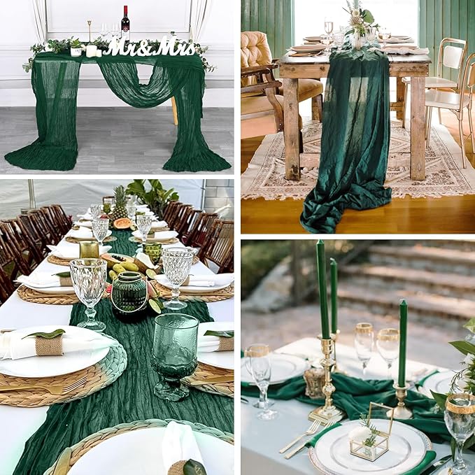 10 Pack Emerald Green Cheesecloth Christmas Table Runner 35 x 120 inch Long Boho Cheese Cloth Gauze Table Runners for Wedding Bridal Shower Birthday Party Christmas Decorations