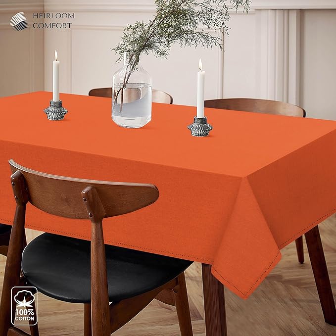 Orange Cotton Table Cover, Rectangle Table Cloth 60"x86", Fits 6-8 Seats, Soft, Durable, Washable, Wrinkle Resistant, Dining Tabletop for Fall Gatherings, Thanksgiving, Rustic Decor