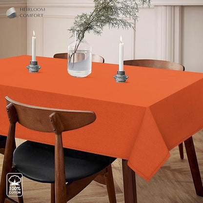 Orange Cotton Tablecloth, Table Cloth 52x70 Inch, Fits 4-6 Seats, Durable, Washable, Wrinkle Resistant, Rectangle Table Cover for Dining, Thanksgiving, Fall Gatherings, Rustic Decor