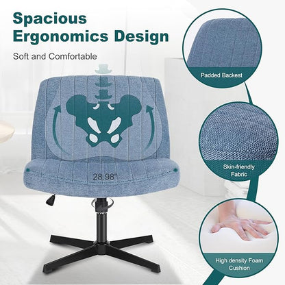 OLIXIS Criss Cross Chairs Legged Armless No Wheels Wide Seat Height Adjustable Swivel Rolling Padded Fabric Home Office Desk Seating for Bedroom, Student, Study Room