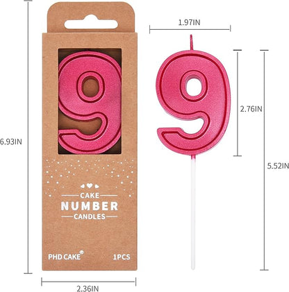 PHD CAKE 2.76 Inch Luxe Red 9 Number Birthday Candles, Red Number Candle, Cake Number Candles, Party Celebration