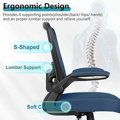 FelixKing Office Chair, Ergonomic Desk Chair Breathable Mesh Chairs Adjustable High Back Lumbar Support Flip-up Armrests, Executive Rolling Swivel Comfy Computer Chairs Home Office Navy
