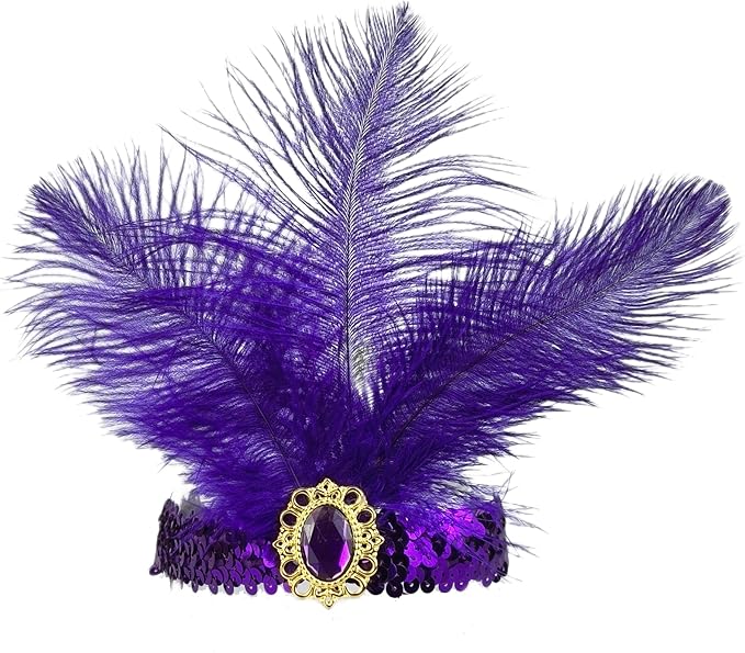 Feather Headpiece Sequins Headbands 1920s Flapper Showgirl Headpieces for Women Girls Carnival Party Accessories