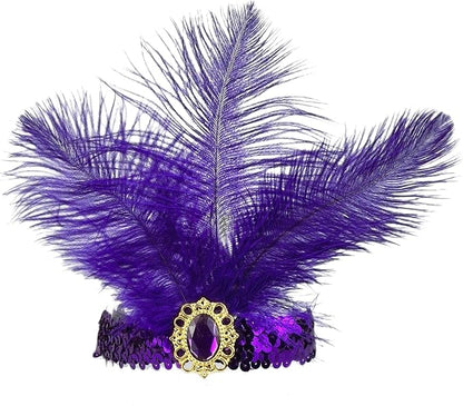 Feather Headpiece Sequins Headbands 1920s Flapper Showgirl Headpieces for Women Girls Carnival Party Accessories