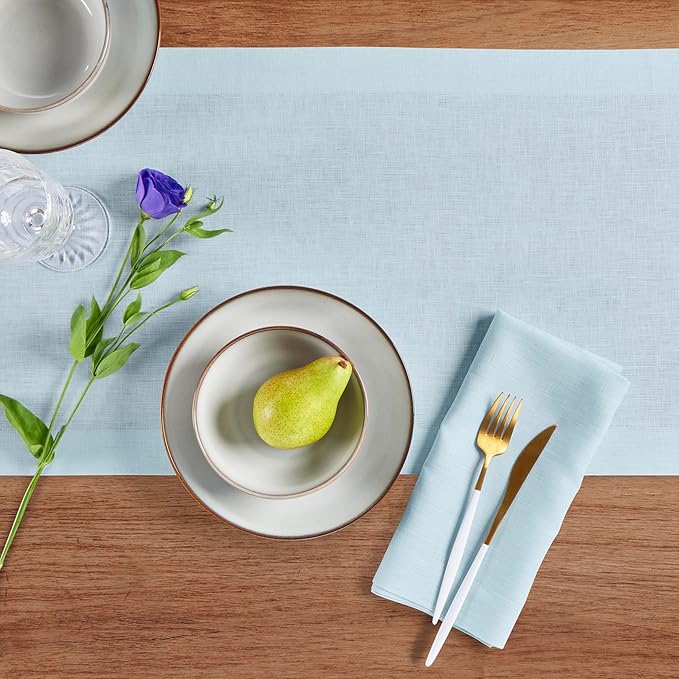 Solino Home Linen Table Runner 120 Inches Long - 100% Pure Linen Ice Water Dining Table Runner 14 x 120 Inch for Christmas, Holiday, New Year - Fete