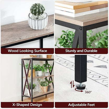 Sofa Table, Industrial Console Table, 3-Tier Narrow Side Table with Open Shelves, Foyer Table for Entryway, Hallway, Kitchen, Living Room and Bedroom, Easy Assembly, Greige CTHG8001Z1