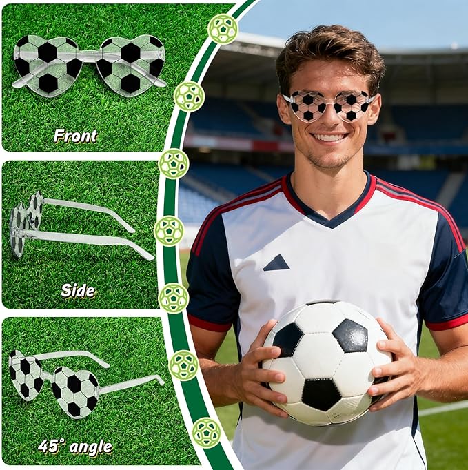 Pibupibu 12/24 Pack Volleyball Softball Football Soccer Gifts for Team Coach Heart Sunglasses Bulk Sports Party Favor Glasses