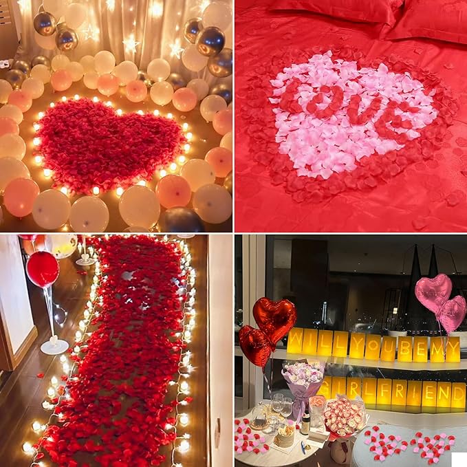 Will You Be My Girlfriend Lighted Letters Sign 21pcs Luminary Paper Bags 2200pcs Red Pink Artificial Rose Petals 48pcs Flameless LED Candle Tealight 10pcs Heart Balloons Romantic Night Valentine's Day