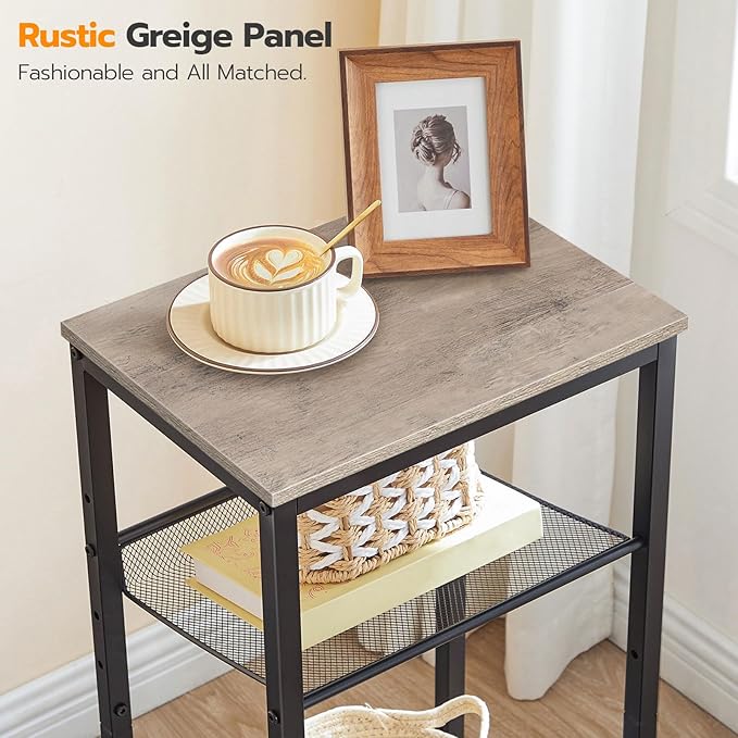 HOOBRO Tall Side Table, 3-Tier Telephone End Table with Adjustable Mesh Shelves, Small Entryway Table with Storage, Small Nightstand for Living Room, Bedroom, Hallway, Office, Greige BG01DH01G1