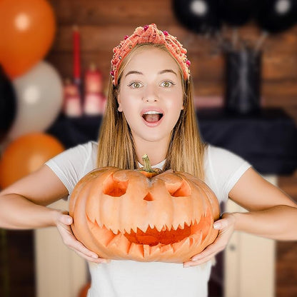 Halloween Pearl Knotted Headband for Women Girls Non Slip Rhinestone Embellished Hair Hoop Halloween Headbands Hair Accessories Gift (Grid Orange)
