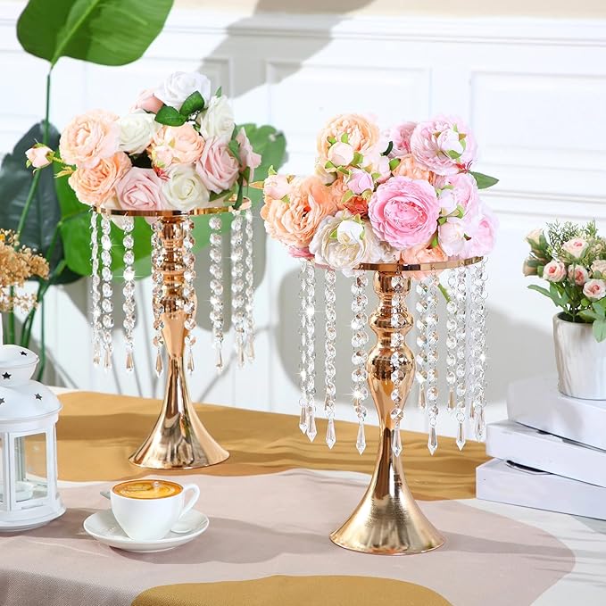 Unittype 12 Pcs Wedding Centerpieces for Tables 13 Inch Tall, Crystal Flower Stand Floral Vases for Tabletop Flower Arrangement Stand Valentines Gift Baptism Christmas Party Decor (Gold)