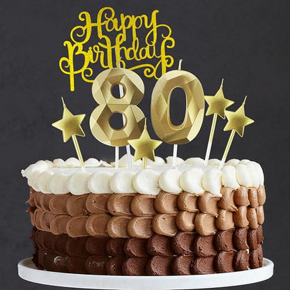 Golden Number 25 Birthday Candles and Star Birthday Candles 2.76 inch Birthday Cake Candles 3D Diamond Shaped Candles are Suitable for Birthday Parties and Anniversary Cake Decorations Candles