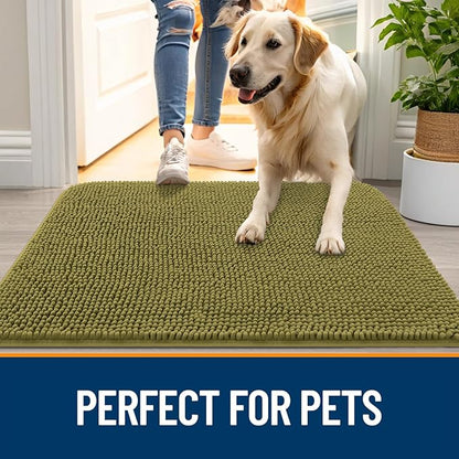 OLANLY Dog Door Mat for Muddy Paws 47x32, Absorbs Moisture and Dirt, Absorbent Non-Slip Washable Doormat, Quick Dry Chenille Mud Mat, Entry Indoor Entryway Carpet for Inside Floor, Willow Green