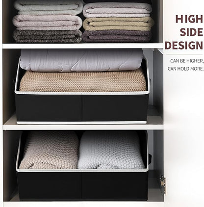 Closet Baskets for Shelves Trapezoid - Decorative Storage Baskets with Handle, Closet Bins for Organization, Shelf Storage Bins for Clothes, Books, Home, Office, 8 Pack, Black