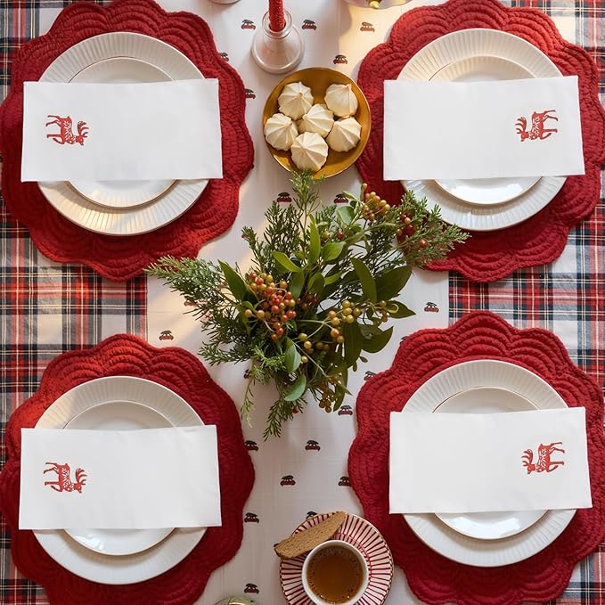 50 Pack Christmas Deer Paper Napkins - Christmas Red Dinner Napkins - Cloth-like Disposable Hand Towels for Xmas Holiday Table Bathroom Decor Party
