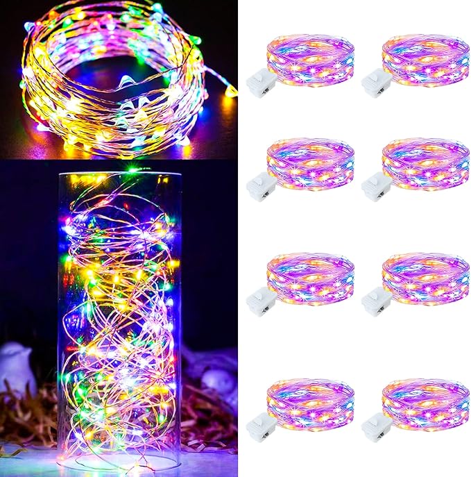 8 Pack Fairy Lights Battery Operated, 7ft 20 LED 3 Modes Speed Twinkle Mini String Lights Waterproof Copper Wire Firefly Starry Lights for Mason Jars Wedding Party Christmas Decorations