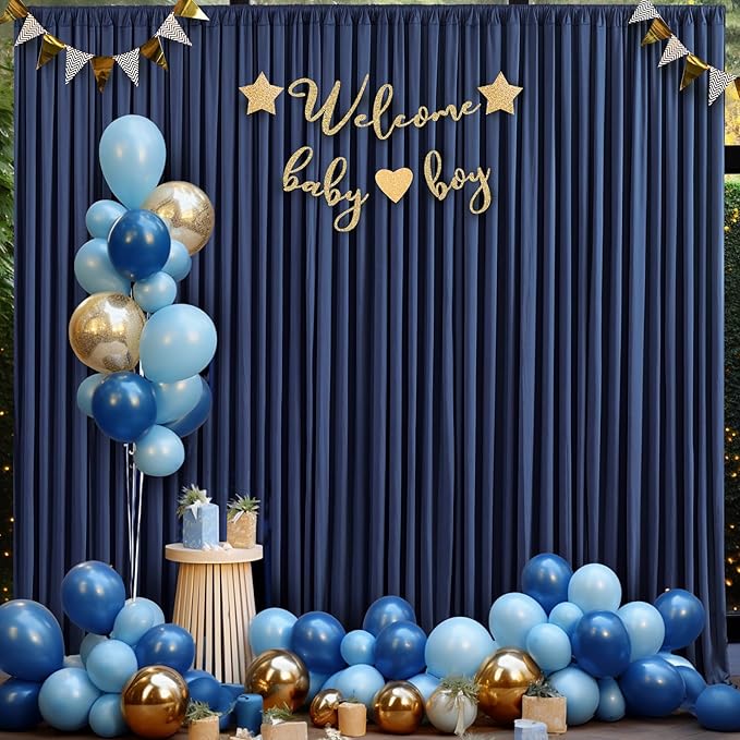 10 Panels Navy Blue Backdrop Curtain for Parties Wrinkle Free Photo Curtains Backdrop Drapes Fabric Decoration for Wedding Birthday Party Baby Shower 50ft(W) x 10ft(H)