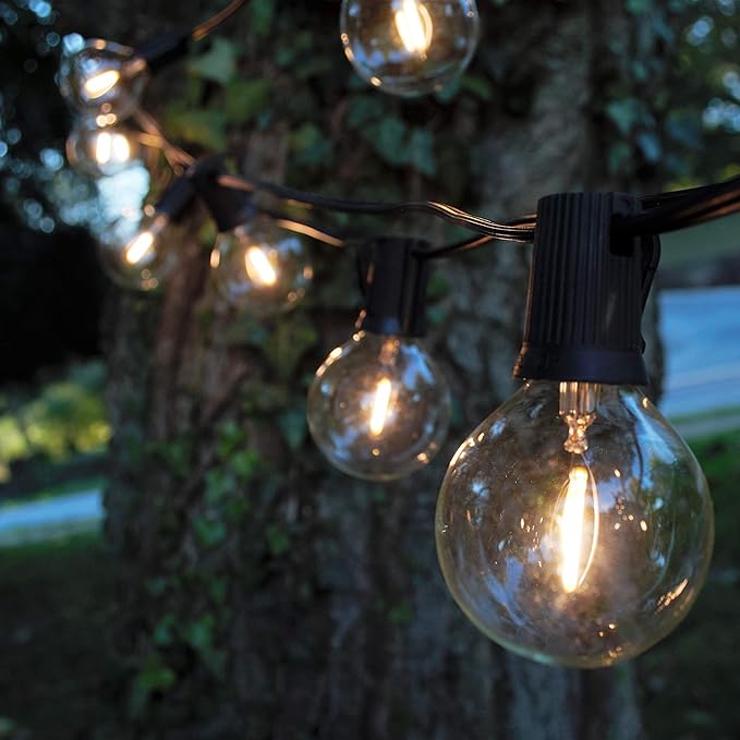 Hometown Evolution, Inc. G50 2" LED Filament Outdoor Patio String Lights with 0.6 Watt Light Bulbs (G50 LED Plastic - Black Wire, 10 ft)