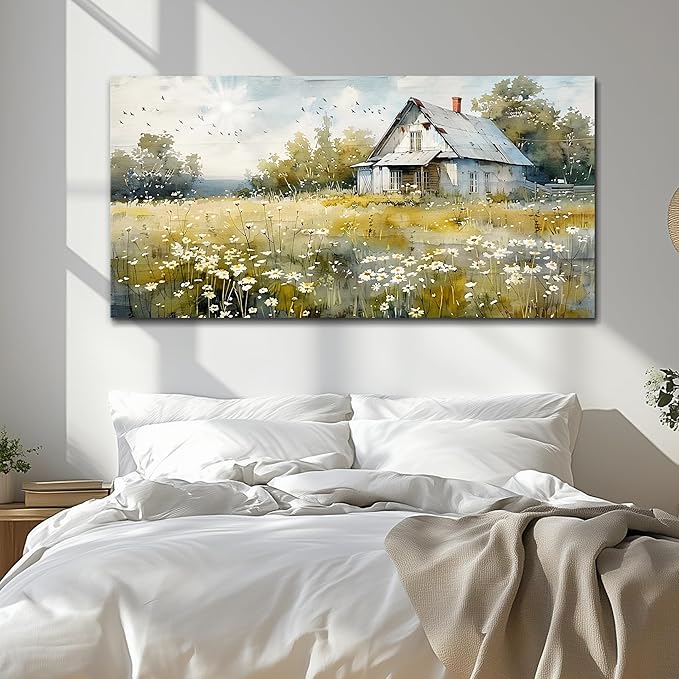 FUHAIHUA Canvas Wall Art For Living Room Large Wall Decor For Office Bedroom Wall Decorations Rural Landscape Paintings Farmhouse Watercolor Pictures Artwork Hotel Aesthetic Home Decor 20x40 In