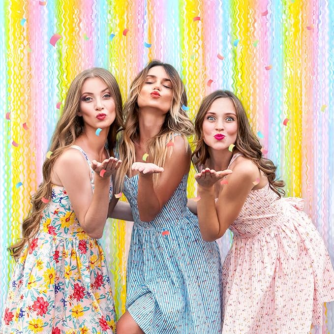 4 Pack Rainbow A Fringe Curtain Backdrop 3.2Ft x 8.2Ft Metallic Tinsel Foil Fringe Streamers Background for Photo Booth Mother's Day, Easter, Carnival, Birthday, Wedding Party Decoration