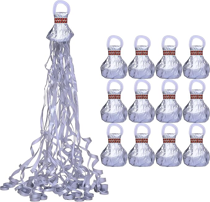 12 Pack Silver Streamer Poppers, No Mess Confetti Poppers，Party Poppers No Mess Streamers Easy to Clean Handheld Streamer Cannon，Ideal for Celebrations and Events