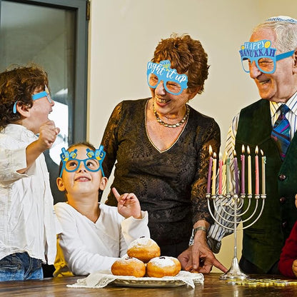 36 Pack Happy Hanukkah Party Eye Glasses Chanukah Paper Eye Glasses Frame Star Light It up Menorah Paper Eyewear Photo Prop for Kids Adults Party Favors,15.8 x 5 Inches