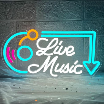 Live Music Neon Sign, Music LED Neon Lights for Wall Decor, Dimmable Live Neon Light Sign, Neon Live Sign Light up Sign for Bar Studio Bedroom Party Present Club Handcrafted Nightclub Parties