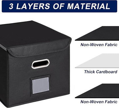 CADONO File Organizer Box with Lid, Large Hanging File Folder Organizer with Plastic Slide, Collapsible Portable Filing Storage Boxes for Office/Decor/Home (Navy Blue, 14.9 x 12.59 x 10.8 inch)