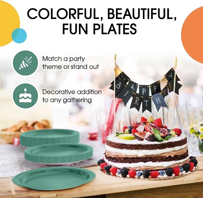 Exquisite Party Solids Dark Green Paper Plates Disposable Heavy Duty 7 Inch Dark Green Disposable Plates For Party 50 Pieces Heavy Duty 350 GSM, Birthday Supplies