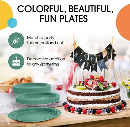 Exquisite Party Solids Dark Green Paper Plates Disposable Heavy Duty 7 Inch Dark Green Disposable Plates For Party 50 Pieces Heavy Duty 350 GSM, Birthday Supplies
