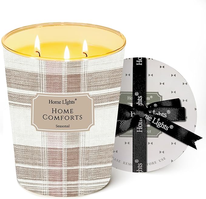 HomeLights Home Comforts Scented Candles | 34oz Soy Candles Rustic Modern 3-Wick Large Candle Jars | Ideal Candle Gifts for Events, Home Decor Stress, Relief & Relaxation
