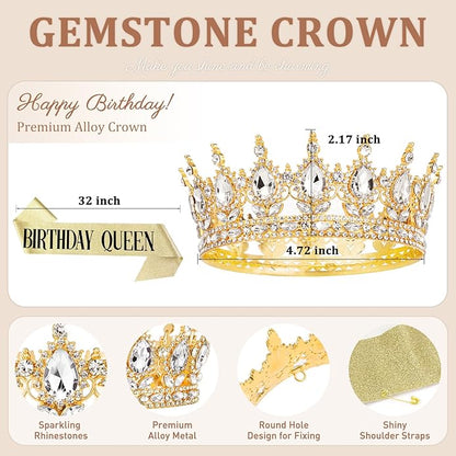 Gold Crown for Women, Crystal Queen Tiaras Headband Wedding Bridal Hair Accessories, Birthday Party Prom Cake Topper