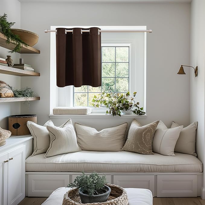 ChrisDowa Blackout Curtains 36 Inches Long for Living Room, Grommet Thermal Insulated Room Darkening Curtains for Bedroom (1 Panel Set, Brown, 52W x 36L)