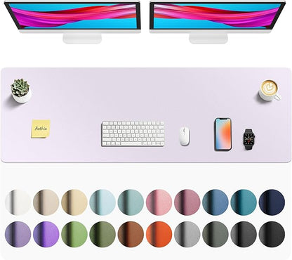Aothia Faux Leather Desk Mat - Non-Slip PU Leather Desk Blotter, Waterproof Writing Surface, Large Desk Pad for Office & Home (Soft Lavender, 55" x 17")
