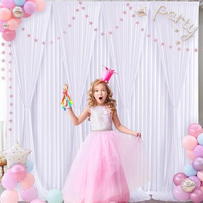 10 Panels White Backdrop Curtain for Parties Wedding Wrinkle Free White Photo Curtains Backdrops Drapes Fabric Decoration for Baby Shower Birthday Party 50ft(W) x 10ft(H)