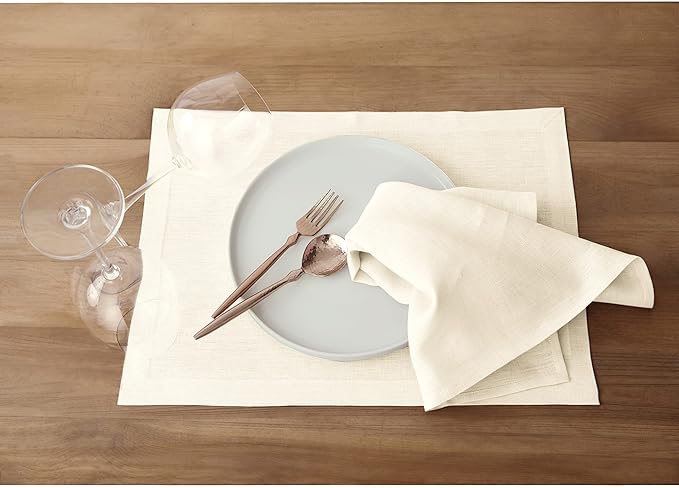 Solino Home Linen Ivory Placemats Set of 4-100% Pure Linen Placemats 14 x 19 Inch for Fall, Autumn, Christmas, Holiday, New Year - Fete