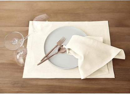 Solino Home Linen Ivory Placemats Set of 4-100% Pure Linen Placemats 14 x 19 Inch for Fall, Autumn, Christmas, Holiday, New Year - Fete