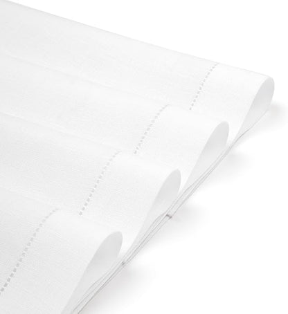 D'Moksha Homes White Linen Placemats Set of 6 - Classic Hemstitch Placemats 14 x 19 Inch - 100% Pure Linen Table Mats for Winter, Christmas, Holiday - Handcrafted and Machine Washable