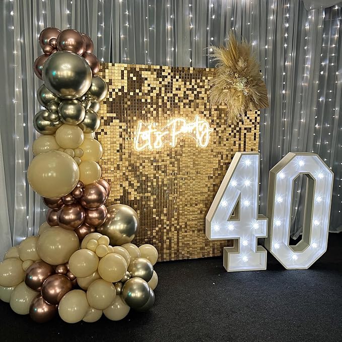 Shimmer Wall Backdrop Light Gold Square Sequin Wall Panel Backdrop Decor for Wedding, Anniversary, Birthday, Party, 24 Panels