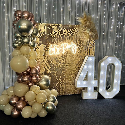 Shimmer Wall Backdrop Light Gold Square Sequin Wall Panel Backdrop Decor for Wedding, Anniversary, Birthday, Party, 24 Panels