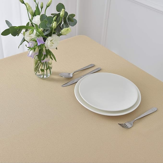maxmill Textured Rectangle Tablecloth Water Resistant Wrinkle Free Spill-Proof, Soft Jacquard Table Cloth for Buffet Banquet Parties Event Holiday Dinner, Indoor and Outdoor Use, 60 x 84 Inch Beige