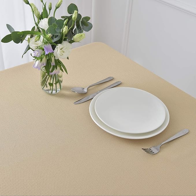 maxmill Textured Tablecloth Stain Resistant Waterproof and Wrinkle Resistant Washable Table Cloth, Fabric Table Cover for Dining Room and Outdoor Use, Rectangle 60 x 120 Inch, Beige