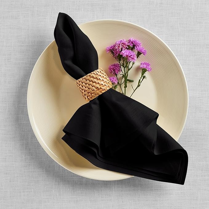 Solino Home Black Linen Napkins Set of 4 - 100% Pure Linen Cloth Washable Dinner Napkins 20 x 20 Inch for Fall, Autumn, Winter, Christmas, Holiday, New Year - Fete