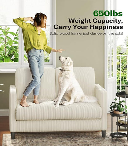 Loveseat Sofa, 51" Love Seat, Comfy Corduroy Small Loveseat for Small Spaces, Tool-Free Setup Couch for Bedroom, All-Wood Couches for Living Room, No Pillow Included, Beige