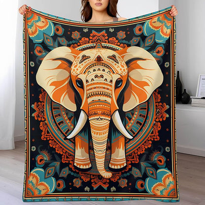 Firmiso Boho Elephant Throw Blanket 50x60 | Soft Cozy Fleece Blanket for Couch, Sofa, or Bed | Mandala Elephant Decor for Living Room | Unique Gift for Women, Family, or Friends