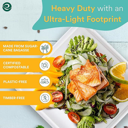 ECO SOUL 100% Compostable Square Paper Plates 10 Inch [200-Pack] Biodegradable Heavy Duty Eco-Friendly Disposable Plates for Thanksgiving Dinner, Parties, Wedding & Event(White)