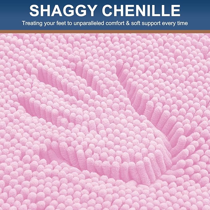Smiry Luxury Chenille Bathroom Rugs 36x24, Extra Soft and Absorbent Shaggy Bath Mat, Machine Washable, Non-Slip Plush Carpet Runner for Tub, Shower, and Floor, Home Decor Accessories, Pink