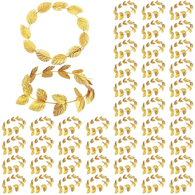 Unittype 24 Pcs Gold Laurel Crown Wreath Gold Leaf Headband Greek Toga Goddess Costume Headpiece for Women Halloween Accessories
